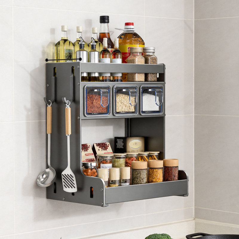 Wall Mounted Required Spice Rack, 28.5cm H x 26cm W x 15cm D