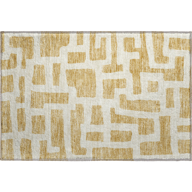 Premium Machine Washable Prisco Gold Rug, Rectangle 1'8" x 2'6"