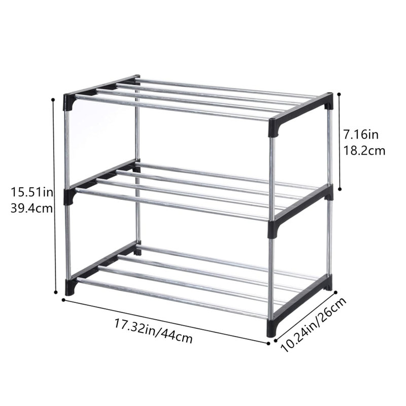 3-Tier Space Saving Shoe Rack, Compact Storage Organizer for Entryway Hallway & Closet, Black