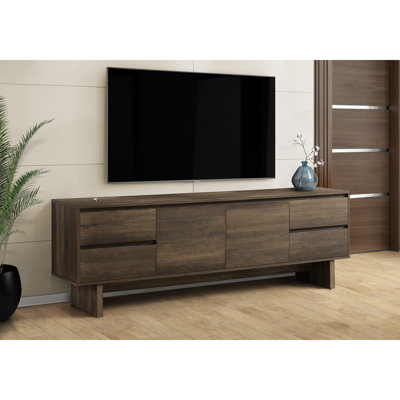 Meuble télé, console de 72 po, meuble multimédia, tiroirs de rangement, armoire de rangement, stratifié, transitionnel