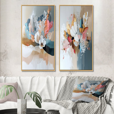 "White Brushstroke", peinture abstraite florale III - coquelicots, ensemble de 2 pièces d'art mural