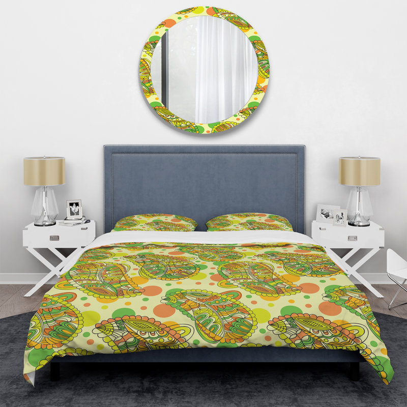 Cachemire vert floral - ensemble de housse de couette abstrait - microfibre de polyester