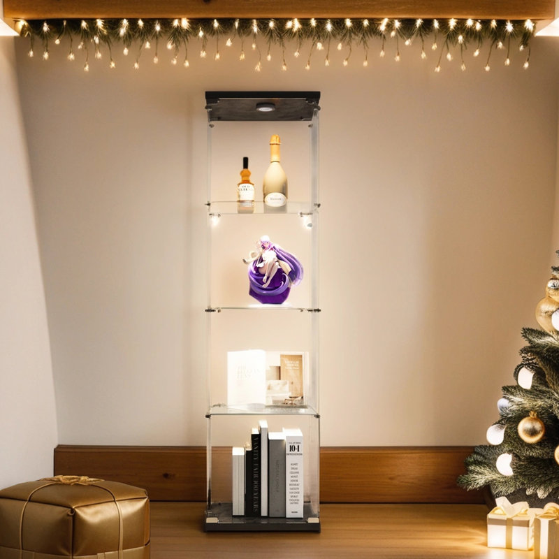 Vitrine à 4 tablettes en verre noir - et élégante pour la décoration de la maison