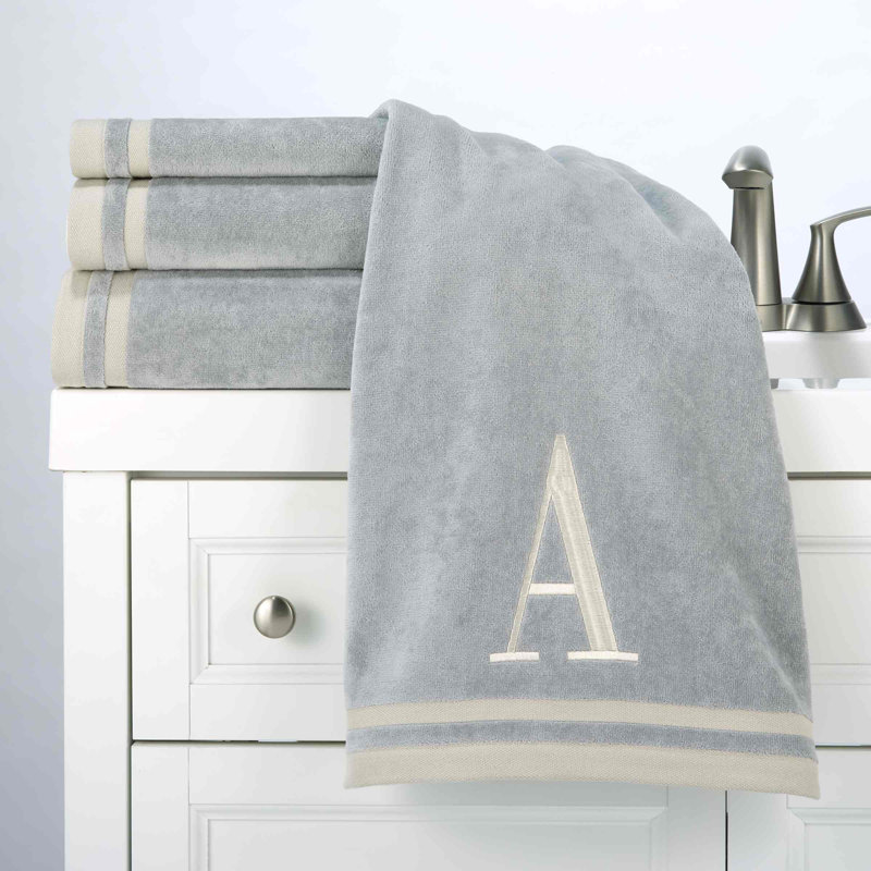 GRY/IVR Monogram Towel Set, 5 Piece Towel Set, Gray