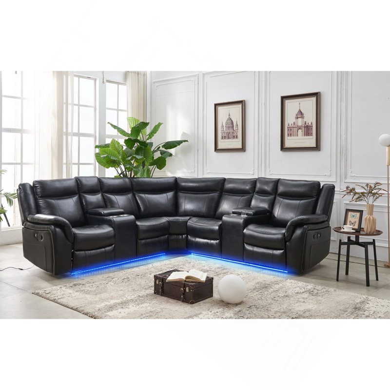 Canapé modulaire inclinable manuel avec bande DEL NOIR
