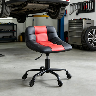 Tabouret de garage roulant avec dossier, tabouret de mécanicien à hauteur réglable, tabouret d'atelier industriel à roulettes, siège de travail pivotant pour la réparation automobile, noir et rouge