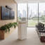 Bureau de réception, réception compacte avec espace de rangement, comptoir en bois moderne pour salon, hall, bureau, hôtel (blanc)