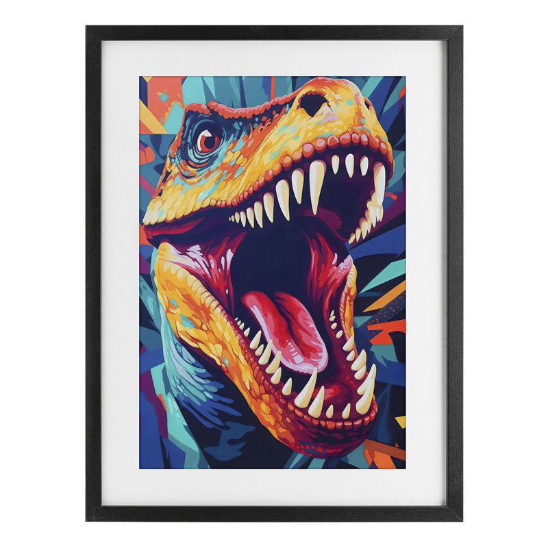 Reproduction sous verre Pop Style Raptor Dino encadrée par Creative Studio, H 23 po x l 17 po, Cadre noir minuit