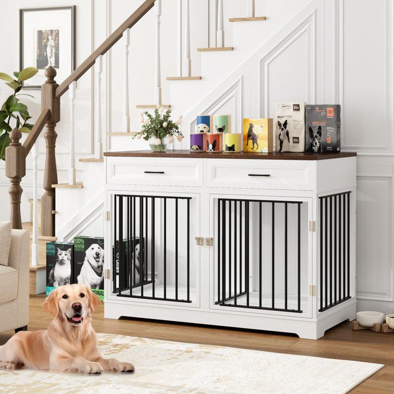 Chesterle Furniture Style Crate with 2 Doors, White/Walnut