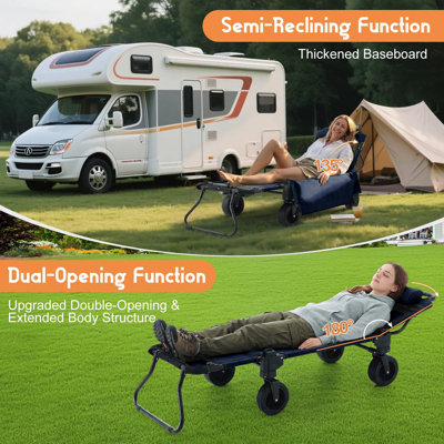Chariot pliant 2 en 1, chariot pliable robuste, convertible en chaise, roues tout-terrain, bleu