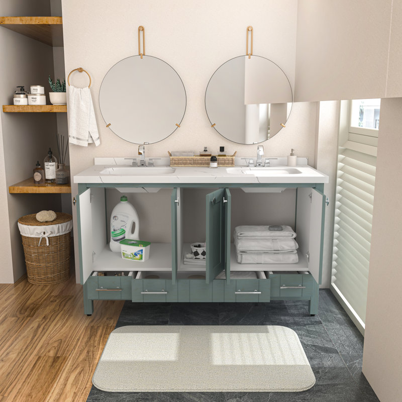 Analis 59'' Double Bathroom Vanity with Engineered Marble Top, Sea Green