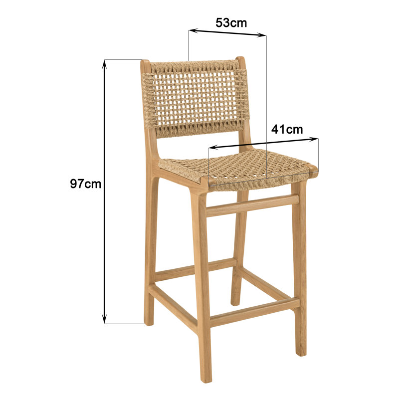 Set Of 2 Garden Bar Stools Teak Synthetic