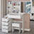 37" Middle Size Left Bedside Cabinet Vanity Table + Cushioned Stool, Extra Large Right sliding mirror, Multi Layer High Capacity Storage, Practical Fashionable Dresser, Suitable For Large Space