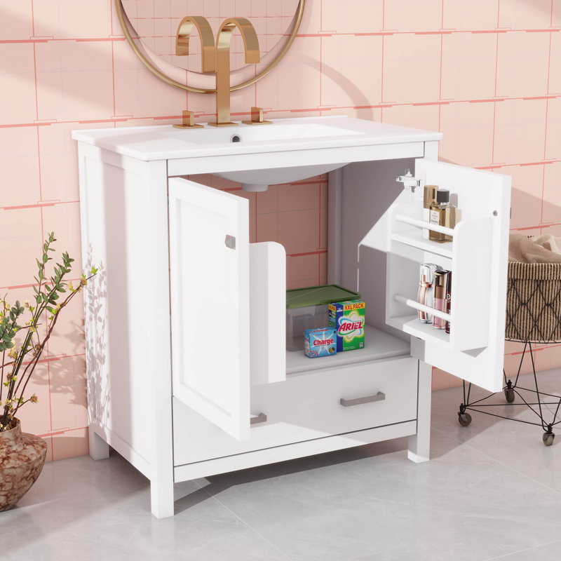 Ensemble de meuble-lavabo encastré 30 po avec 2 portes et 1 tiroir, Blanc, 30", Ensemble central de 4 po