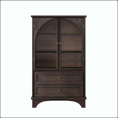 52.17" Glass Door Display Cabinet with Adjustable Shelf and 2 Drawers