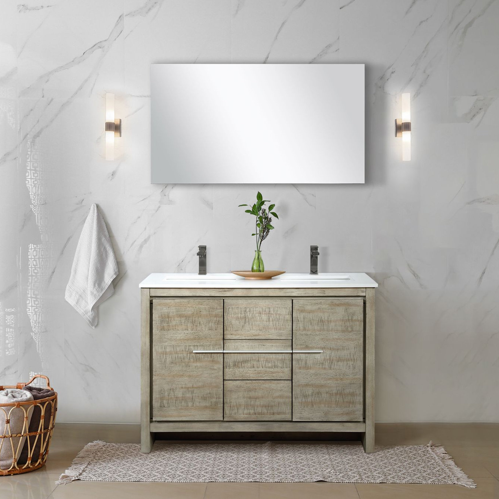 Lexora Lafarre 48" Rustic Acacia Bathroom Vanity, White Quartz Top ...