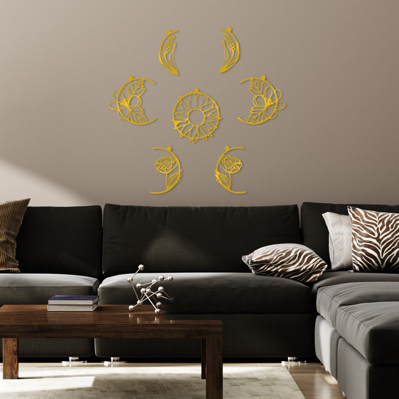 Elegant Decorative Metal Wall Art Accessory Set (7 Pieces), Gold Finish | 100% Metal Construction, Thickness: 0.06 inches | Includes Sizes: 9.8 x 10.6 in, 9.1 x 10.6 in, 5.9 x 9.1 in, 3.9 x 9.1 in | Perfect for Home Decor, Easy Wall Hanging