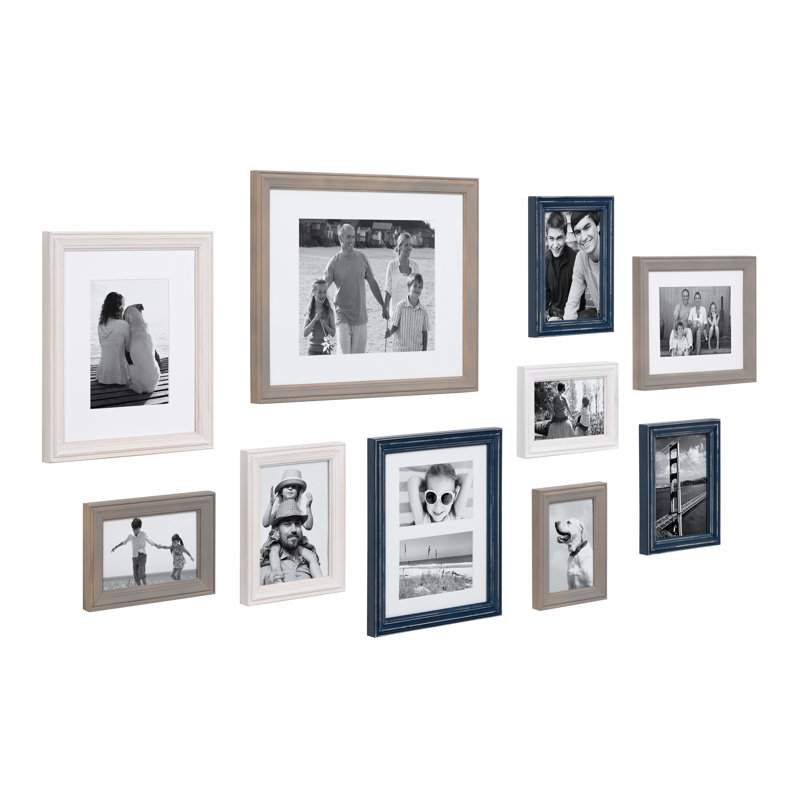 Rayburn Solid + Manufactured Wood Picture Frame - Set of 10 with Mat, Multicolored Coastal White