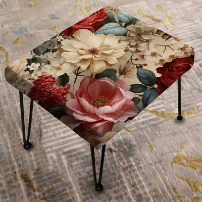 Beige Vintage Charm Floral Pattern - Floral Rectangle Ottoman