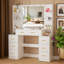 Table de coiffeuse à maquillage avec grand miroir et lumières, coiffeuse blanche avec 7 tiroirs et 6 tablettes pour femmes