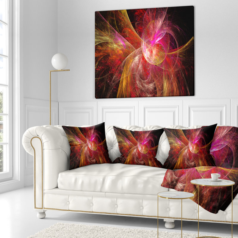 Fractale noire - coussin imprimé abstrait, 16 po x 1 po, Rose, Coussin décoratif
