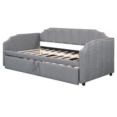 Leto  Contemporary Upholstered Daybed with Pop-Up Trundle, USB Charging Ports, Space-Saving Sofa Bed for Bedroom, Guest Room & Living Room