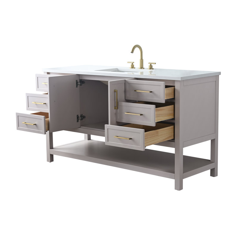 Vicini 60" Single Bathroom Vanity Set, Taupe/Brushed Gold