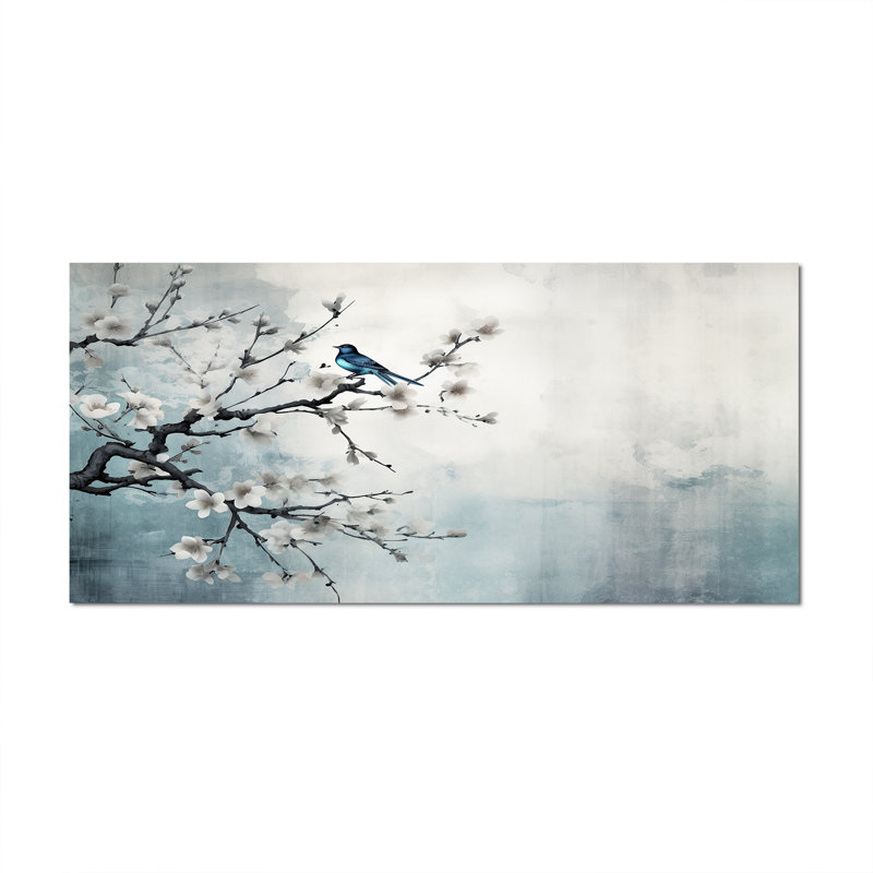 Art asiatique, Sumi oiseau sérénité, art asiatique, H 28 po x l 60 po x P 1,5 po, Toile tendue