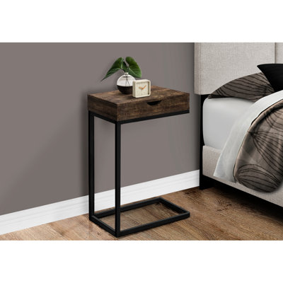 Table d'appoint avec tiroir de rangement à distance, stratifié brun et métal noir pour le salon, pour une ambiance élégante