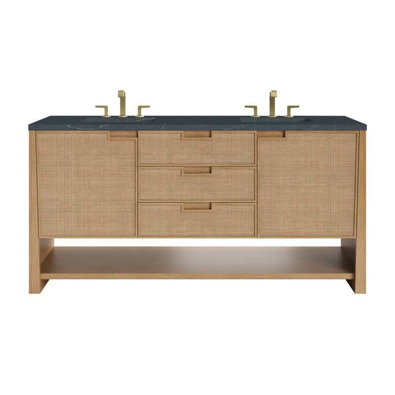 Solene 72'' W Double Vanity, Charcoal Soapstone Quartz, 8" Centers