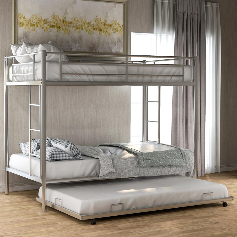 Weinstein Kids Twin Over Twin Bunk Bed with Trundle, Silver