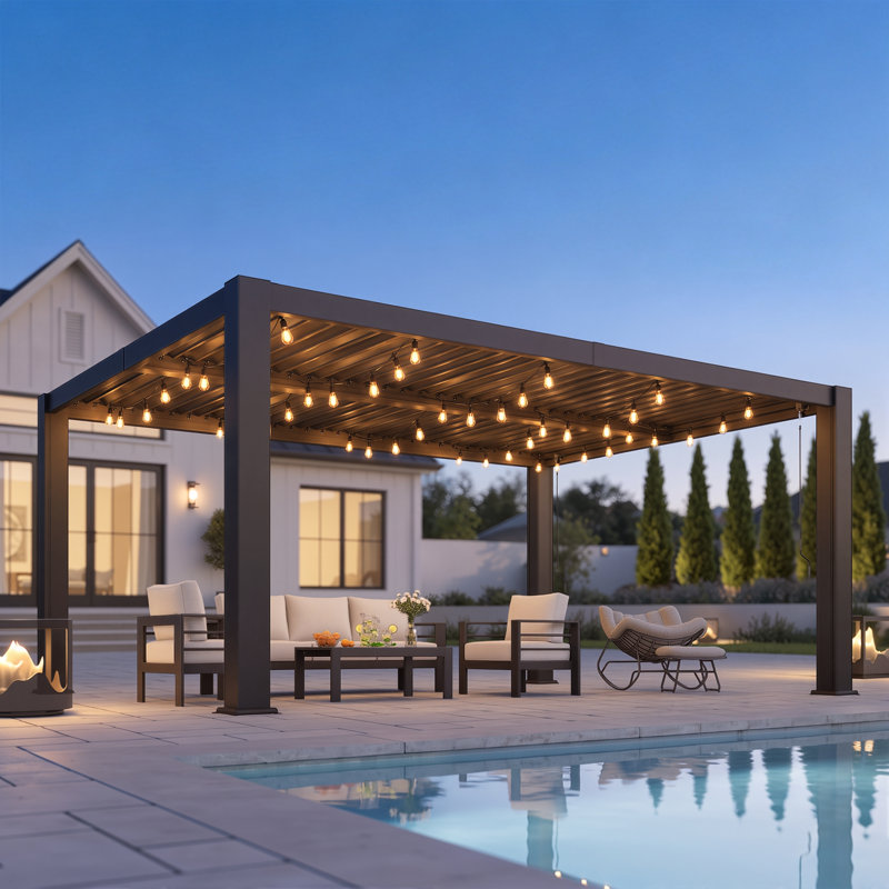Pergolas en aluminium de 12 pi x 16 pi avec persiennes réglables en métal et drainage caché, pergola d'extérieur résistante aux intempéries avec cadre entièrement en aluminium pour la cour, au bord de la piscine