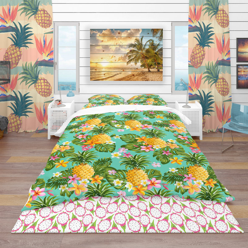 Ensemble de housse de couette tropical, Housse simple + 1 taie décorative