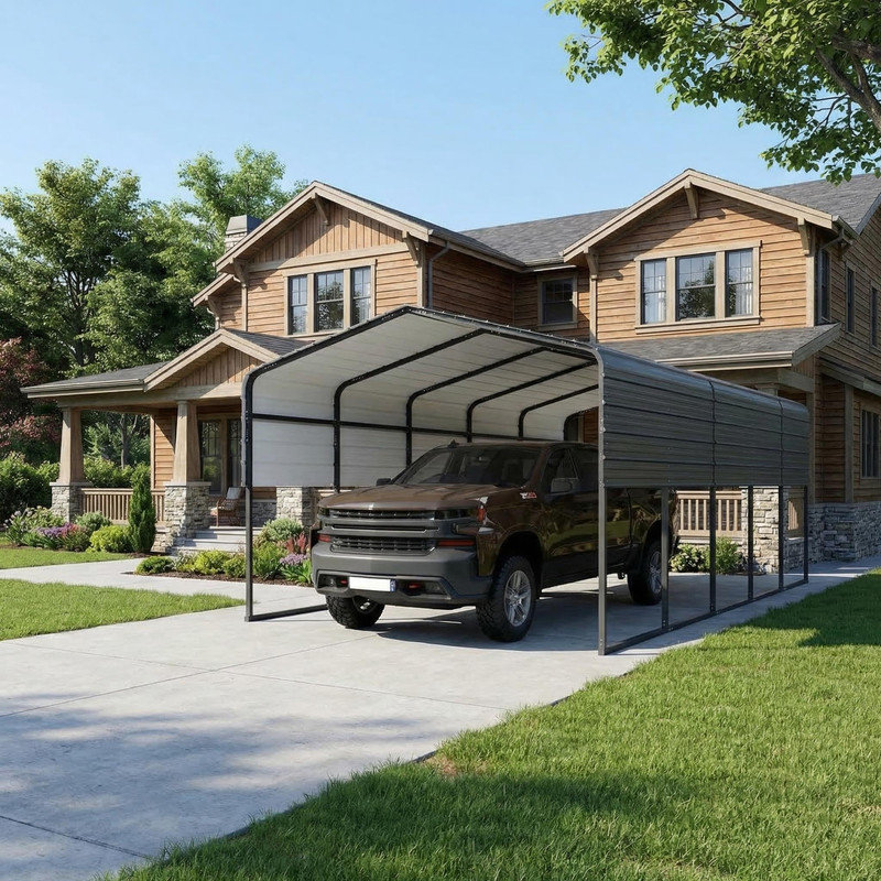 13x26x10 ft Extra-Large Metal Carport with Extended Side Canopy – Heavy-Duty Steel Garage Shelter with Reinforced Frame & Corner Support for All-Weather Outdoor Vehicle Storage