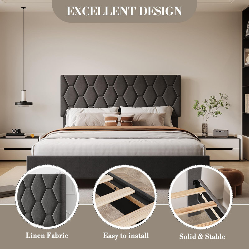 Platform Bed, Double (4'6), Gray