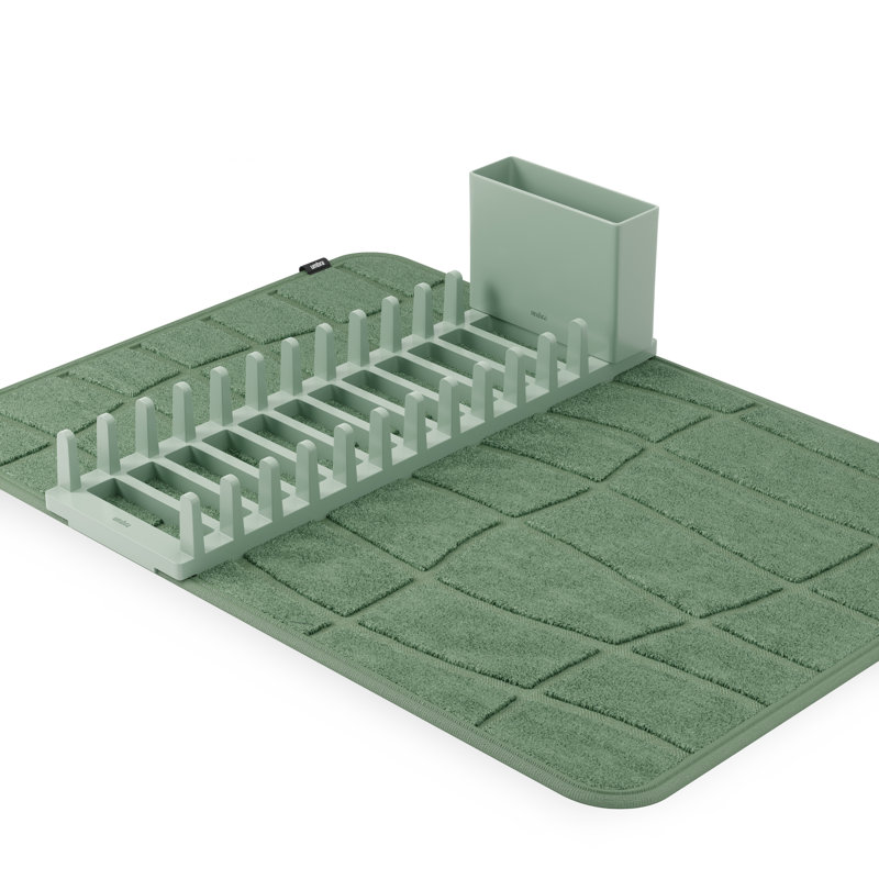 Udry Ultra Dish Drying Mat with Rack, Absorbent, Waterproof and Washable - Protect your Counters, Green