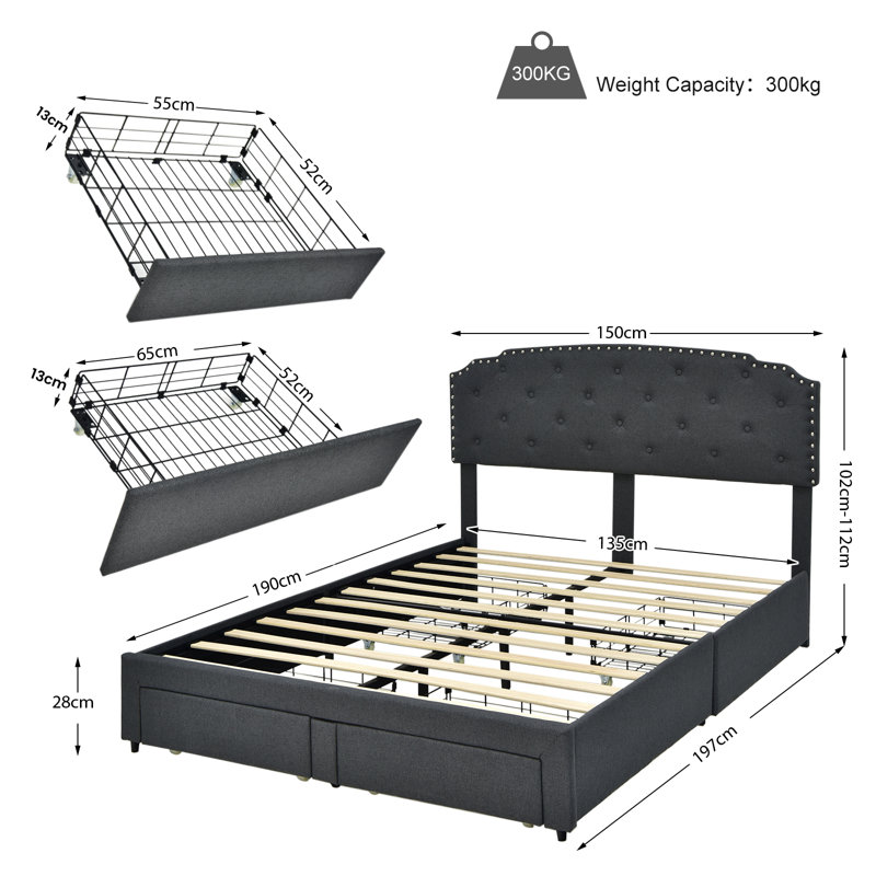 Loki Upholstered Drawers Platform Bed