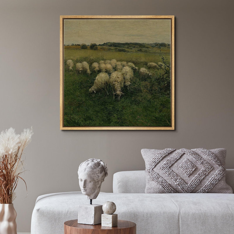 «Pastoral Flock Of Sheep In Meadow», reproduction d'art sur toile, Toile naturelle, H 16 po x l 16 po