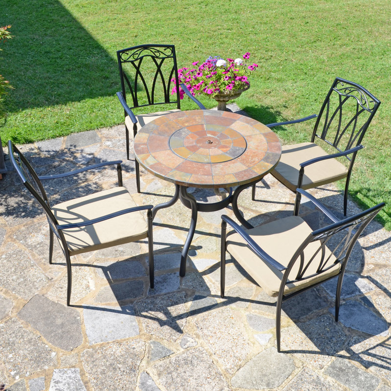 Bayfield FIREPIT 89cm Table with 4 ASCOT Chairs Garden Set