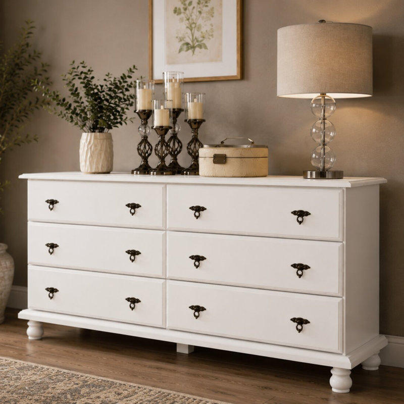 Commode double 6 tiroirs Keithsburg, Blanc