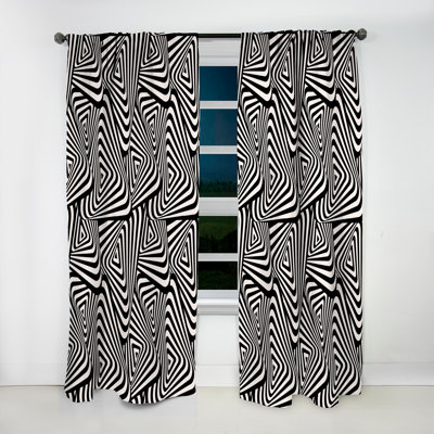 Panneau de rideau géométrique, motif triangulaire noir et blanc occultant - géométrie triangulaire rétro dynamique en noir et blanc