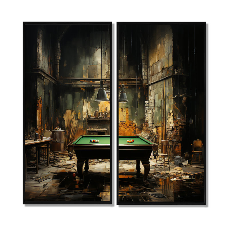 Billard Industrial Game I - Décoration murale verte, 32" H x 32" W, Impression encadrée flottante, Black