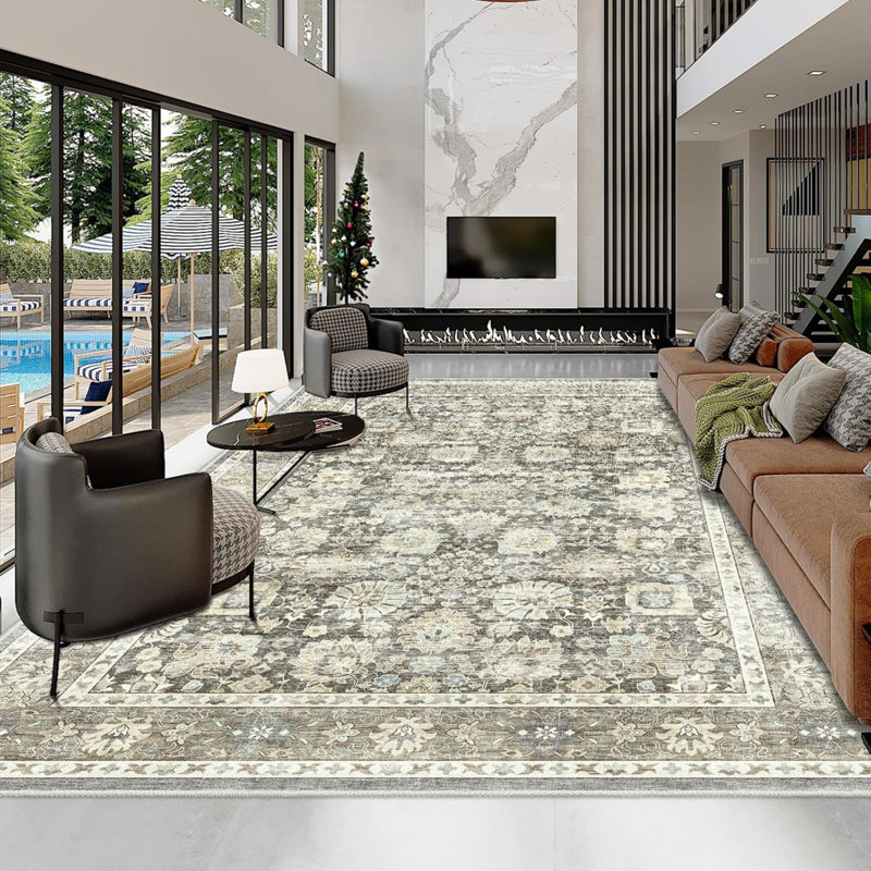Machine Washable Rug - Vintage Design Area Rugs With Non Slip Rugs For Living Room Bedroom Floral Print Rug Carpet Stain Resistant, Home Decor Office Area Rug