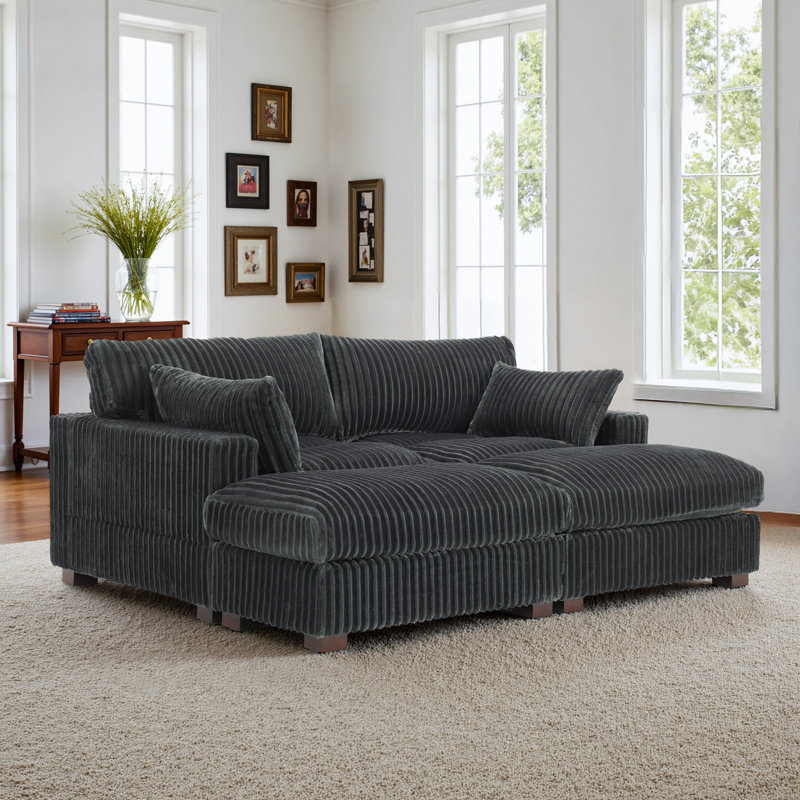 Canapé modulaire réversible en flanelle de fourrure de lapin 3 pièces, Fausse fourrure grise, Orienté à droite