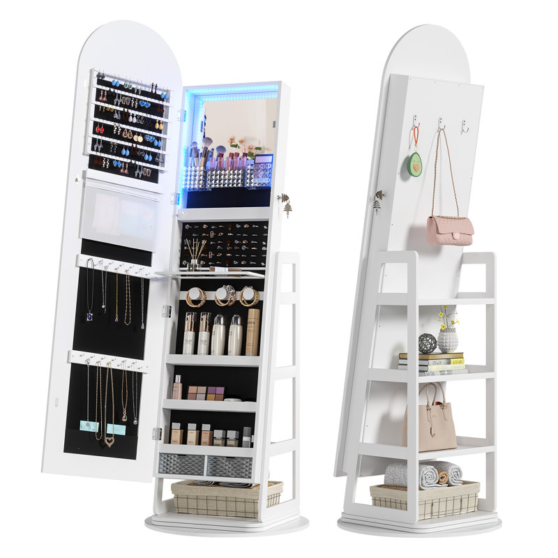 22"Wide Freestanding Jewellery Armoire with Mirror,LED, White