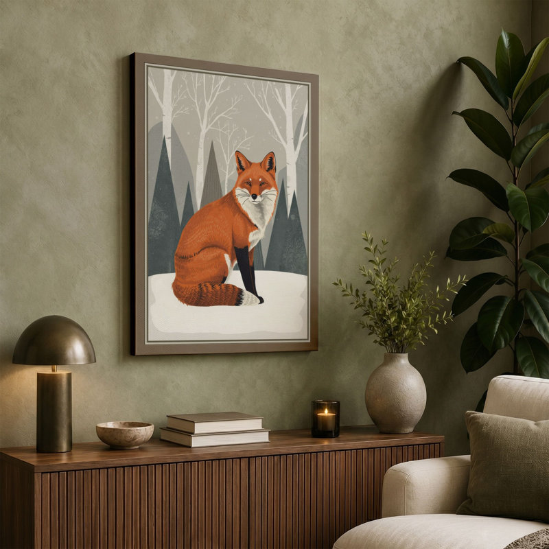Winter Fox Mid-Century - Wrapped Canvas, 36x24 - 91.4 x 61.0 cm, White Border