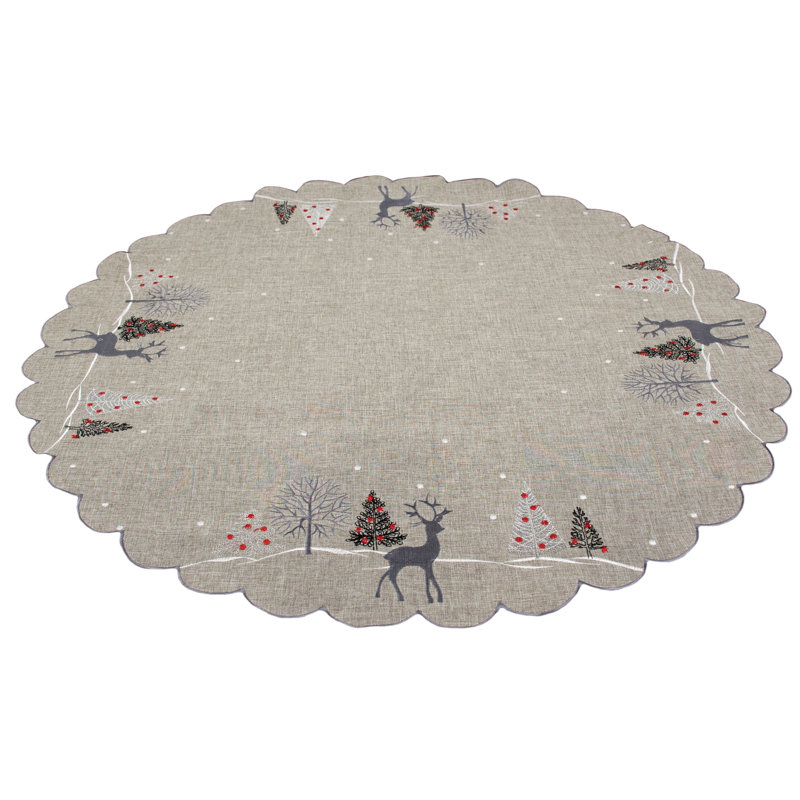 Jovonny Embroidered Reindeer Grey Table Topper, 33" Round
