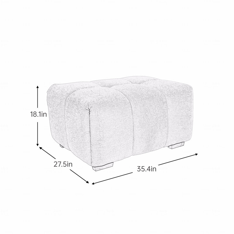 Repose-pieds brun capitonné en chenille avec base en bois, accessoire de canapé modulaire assorti, Brun