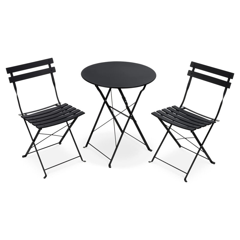 Flowersii 2 - Person Patio Dining Set with Round Table, Black
