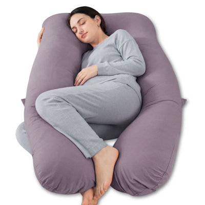 Queen Rose U Shaped Sleeping, Cooling 55'' Maternity Pillow for Pregnant Women with Jersey Cover, Purple